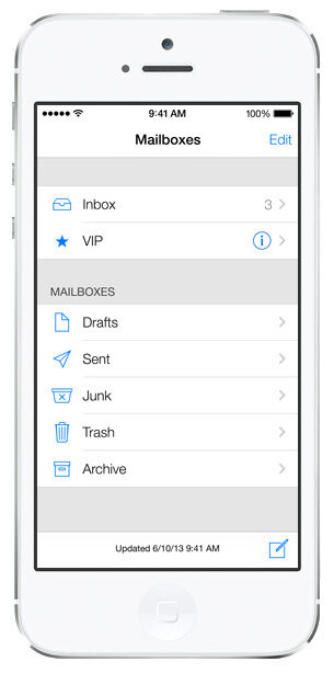 iOS 7 screenshots mail email