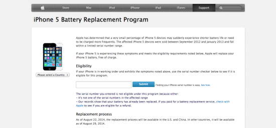 iPhone 5 battery replacement program