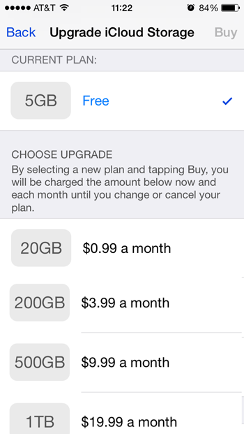 Upgrade iCloud Storage pricing