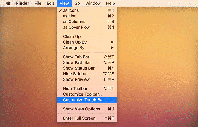 customize the touch bar view menu