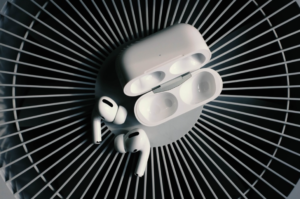 AirPods Pro 2 on a geometric patterned surface