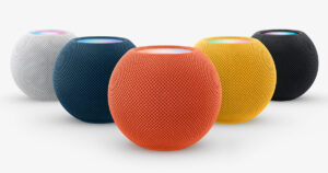 HomePod Mini in different colors.