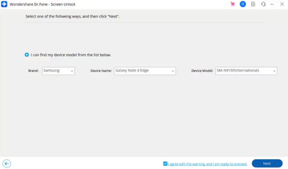 enter samsung device details