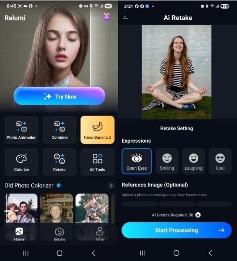 retake feature open eyes expression