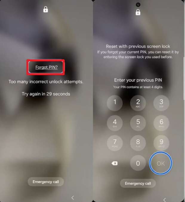 choose forget pin on samsung