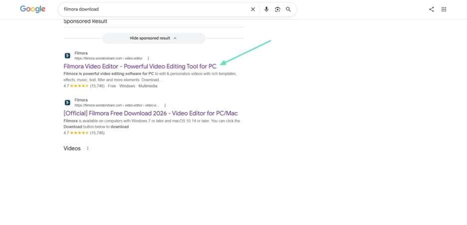 choose filmora page search results