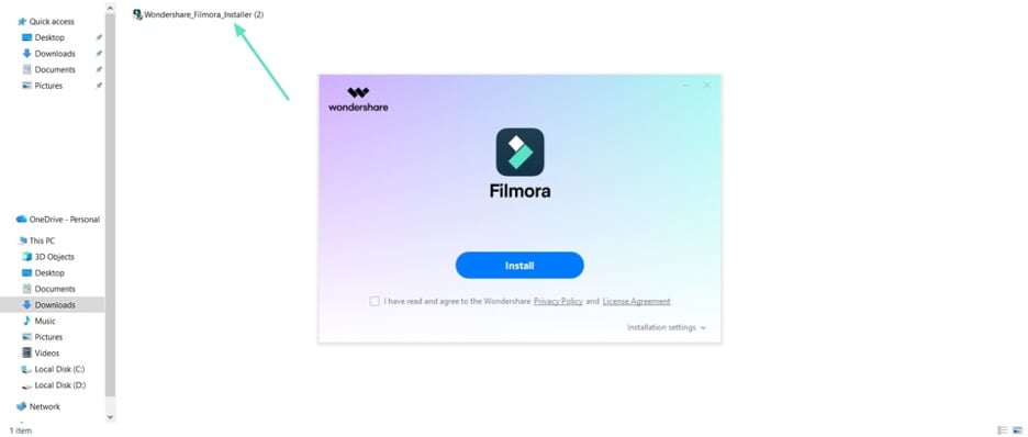 run filmora pc installer file